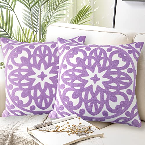 Alysheer Embroidered Decorative Throw Pillow Cover 18"x 18" Set of 2, Lilac - color: Lilac Lavender, size: 18" x 18" (Pack of 2)