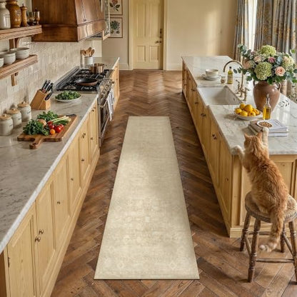 2x8 Beige Neutral Floral Runner Rug - color: Beige, size: 2' x 8' (Runner)