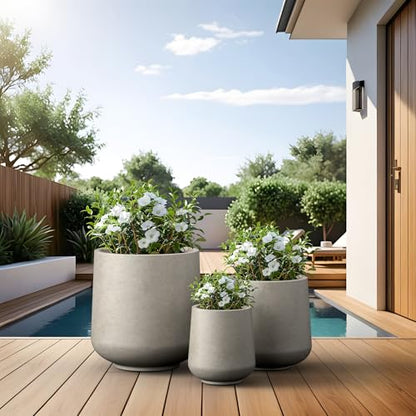 Kante 3-Pack 16.5" 13" 9.4" W Round Weathered Concrete Planters - color: Weathered Concrete, size: 16.5"+13"+9.4" Dia
