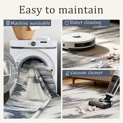 Washable Area Rug Farmhouse Non Slip Low Pile Rug(Light Gray,5‘x7’) - color: Light Gray, size: 5' x 7' (Rectangular)