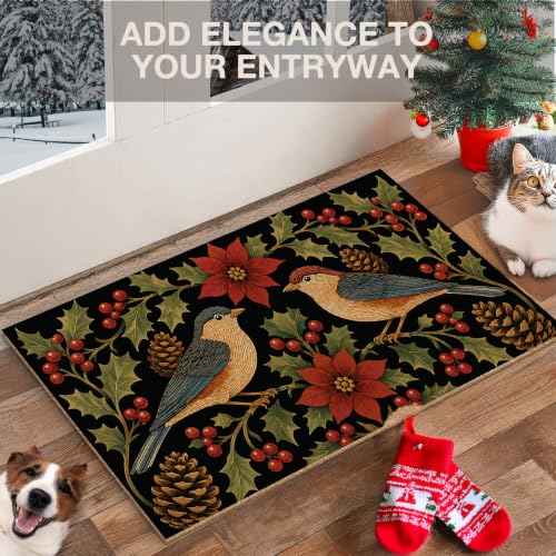 Christmas Bird Floral Faux Coco Coir Doormat Door Mat 17x30 Inch - color: Snow Bird