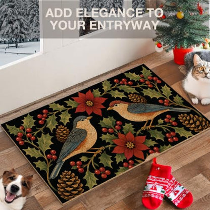 Christmas Bird Floral Faux Coco Coir Doormat Door Mat 17x30 Inch - color: Snow Bird