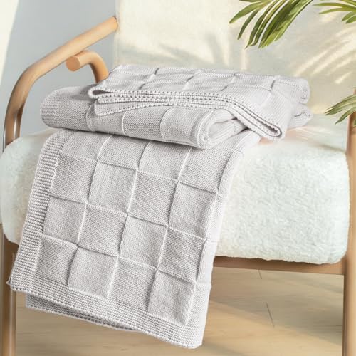 Whale Flotilla Checkered Knit Throw Blanket for Couch, Light Grey - color: Light Grey, size: 50x60 Inch