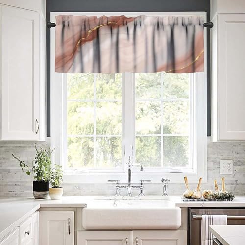 Pink Marble Window Valance, Modern Abstract Marble Luxury Gold Elegant Luxury Texture Print Blackout Short Window Treatment for Girls Bedroom Living Room Cafe, 54x18inch - color: Marble-21