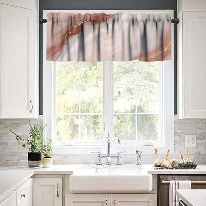 Pink Marble Window Valance, Modern Abstract Marble Luxury Gold Elegant Luxury Texture Print Blackout Short Window Treatment for Girls Bedroom Living Room Cafe, 54x18inch - color: Marble-21