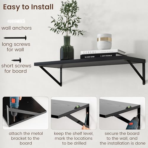 Axeman Deep Floating Shelves - 30 Inch Black Floating Shelves Set of 2-12 Inch Deep Wood Wall Shelves for Living Room Bathroom Kitchen - color: Black, size: 30W x 12D