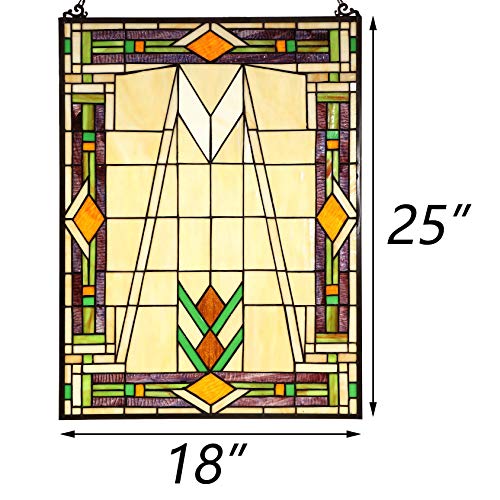 Bieye W10029 Mission Tiffany Style Stained Glass Window Panel, 18 x 25 in