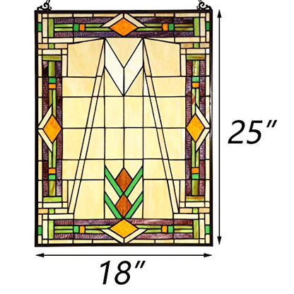 Bieye W10029 Mission Tiffany Style Stained Glass Window Panel, 18 x 25 in
