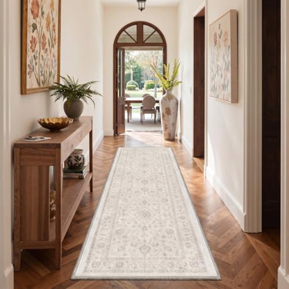 GENIMO 2X5 Washable Runner Rug for Kitchen, Boho Medallion Non Slip - color: Cream Taupe, size: 2' x 5' (Rectangular)