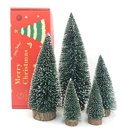 mini Christmas Tree Bottle Brush Christmas Trees with Wooden Bases Christmas Decorations for Party Table top decer Christmas Tree （5pcs）