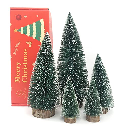 mini Christmas Tree Bottle Brush Christmas Trees with Wooden Bases Christmas Decorations for Party Table top decer Christmas Tree （5pcs）