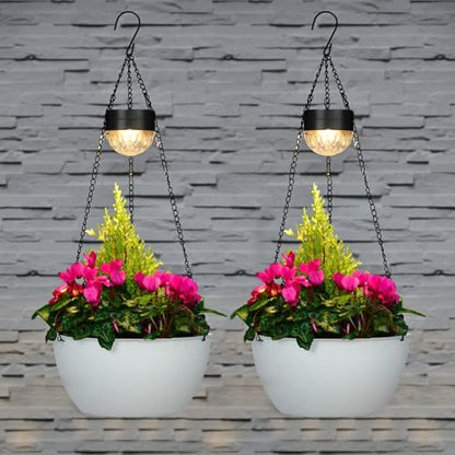 BAYN 2 Packs Solar Hanging Basket Planters for Plants Outdoor - color: White