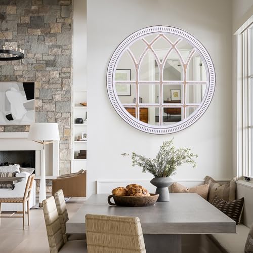 Rustic Farmhouse Round Window Mirror, 36 Inch Wood Frame Wall Mirrors - color: D - 36 in