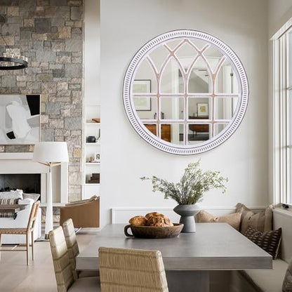 Rustic Farmhouse Round Window Mirror, 36 Inch Wood Frame Wall Mirrors - color: D - 36 in