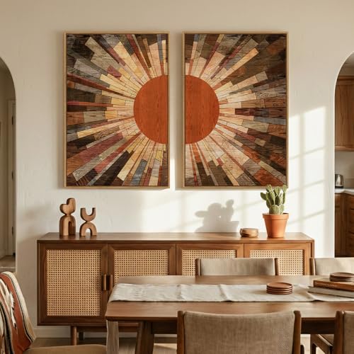 Large Framed Boho Mid Century Modern Wall Art for Living Room, 24x36 Inch - color: Brown Red, size: 24" W x 36" H x 2Pcs