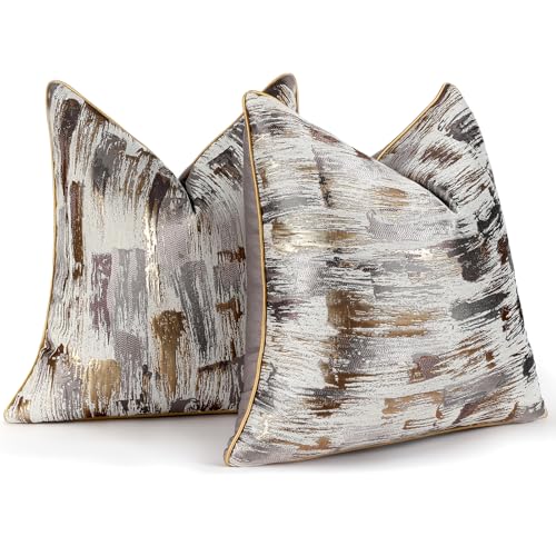 Grey Gold Bronze Abstract Jacquard Throw Pillow Covers 18x18 Inch - color: Jacquard 11