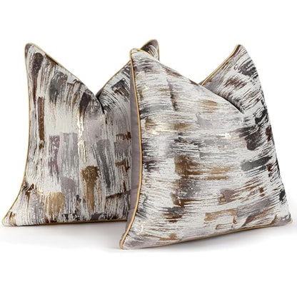 Grey Gold Bronze Abstract Jacquard Throw Pillow Covers 18x18 Inch - color: Jacquard 11