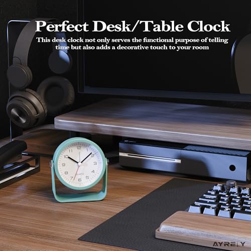 AYRELY® 3.5" Small Analog Travel Alarm Clock, Battery Operated Desk Clock - color: Light Blue