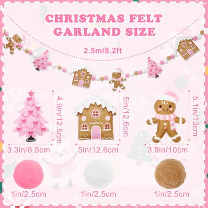 Jansun 8.2 Ft Pink Christmas 3D Felt Garland - color: Pink