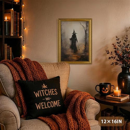 AVECCO Halloween Witch Broomstick Forest Wall Art Canvas Framed 8x10 inch - color: Witch, size: 10"L x 8"W