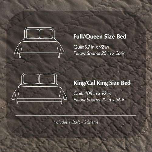 EVERGRACEHOME 100% Cotton Modern Lines Quilt Set Queen Size, Mushroom Brown - color: Mushroom Brown, size: Full/Queen (92" X 92")
