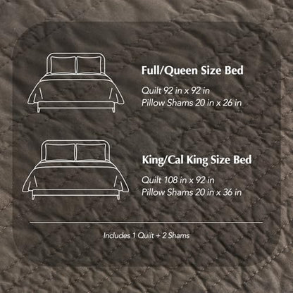 EVERGRACEHOME 100% Cotton Modern Lines Quilt Set Queen Size, Mushroom Brown - color: Mushroom Brown, size: Full/Queen (92" X 92")