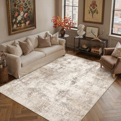 HUGEAR 5x7 Brown Abstract Washable Area Rug for Living Room - color: Brown, size: 5' x 7' (Rectangular)