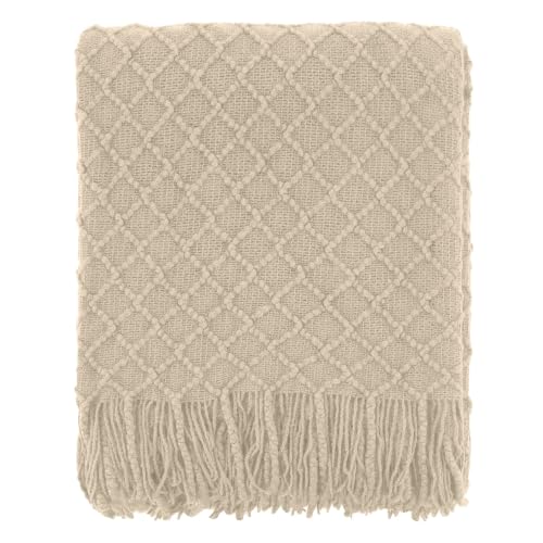 CREVENT Farmhouse Boho Knitted Throw Blanket for Couch Sofa Chair Bed Home Decoration, Soft Warm Cozy Light Weight for Spring Summer Fall (60''X80'' Beige) - color: Natural Beige, size: 60inchx80inch
