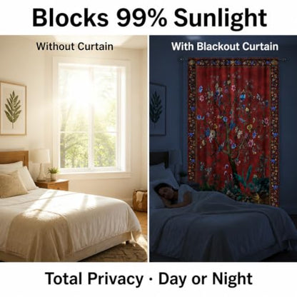 HMS Happy Memories Door Curtain, Tree of Life, 52"x84", 1 Panel - color: Red Tree