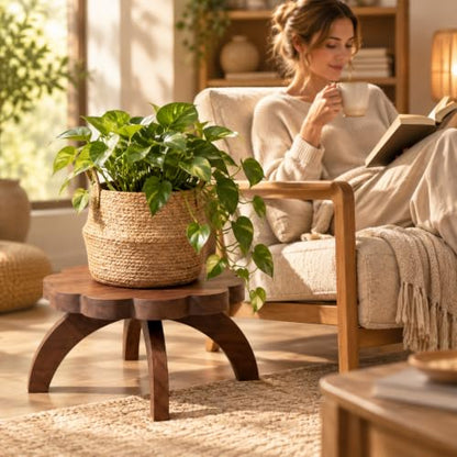 Novabright 2 Pcs Scalloped Short Plant Stand Small Wood Plant Stool Riser