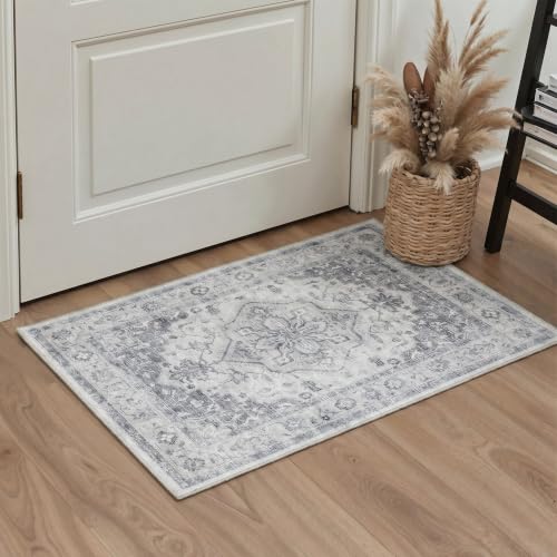 GENIMO 5X7 Area Rug for Living Room, Washable Boho Medallion Non Slip Thin - color: Dove Gray, size: 5' x 7' (Rectangular)