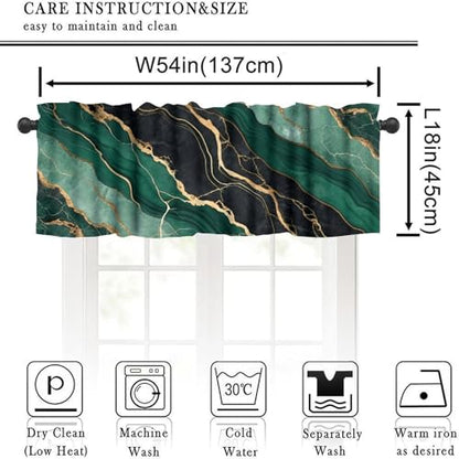 Green Black Marble Valance, Abstract Liquid Golden Lines Marble Blackout Short Thermal Insulated Rod Pocket Short Window Curtain for Cafe Bedroom Kitchen, 54x18inch - color: Marble-13