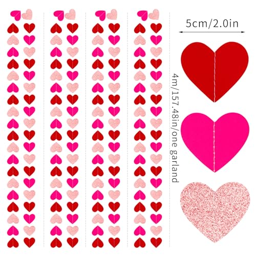 Rose-Gold Red Valentines Party-Decorations Heart-Garland - 52ft Galentines Glitter Streamers Banner,Women Romantic Special Night Wedding Bachelorette Bridal Shower Birthday Backdrop Decor Burgleda - color: Rose Gold Red