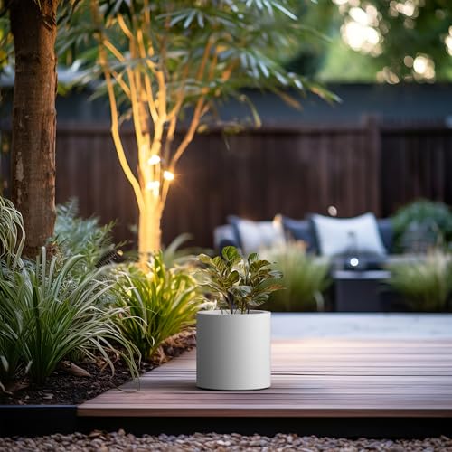 Kante Small Round Cylinder White Concrete Planter 9.8" Tall, Outdoor - color: Pure White, size: 9.8" Dia