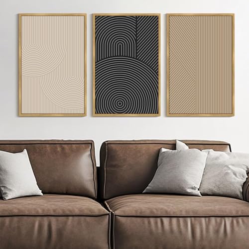 Drsoum Minimalist Boho Wall Art Framed Modern Abstract Neutral Line Wall Decor Mid Century Geometric Artwork Bedroom Living Room 24x36in Natural Framed - color: Wildflower Bouquet, size: 36L" x 24W", Natural Framed