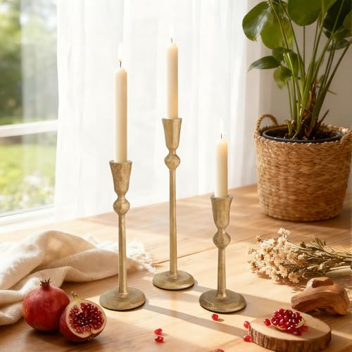 Set of 3 Antique Brass Taper Candle Holders Iron Candlestick Holder - color: Gdzt05-3a