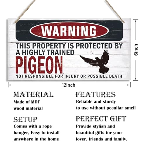 Warning Sign, Pigeon Warning Wood Plaque Sign, Funny Door Signs, Decorative Wood Hanging Suspension Plaque, Farmhouse Wooden Wall Decor, Outdoor Hanging Wooden Signs - color: PIGEON