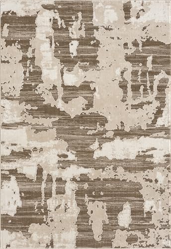 Abani Terra Area Rug for Living Room, Bedroom - Abstract Pattern - Brown Cream - 4' x 6' - Durable & Easy to Clean - color: Cream, size: 4' x 6' (Rectangular)