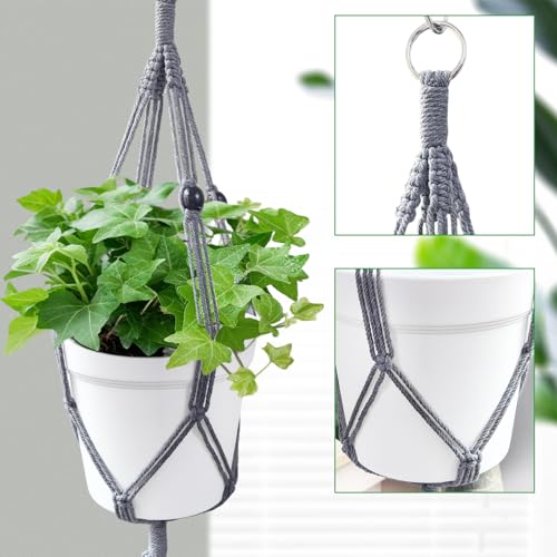 Belit 2 Pack Macrame Plant Hangers, 51 Inch Hanging Plant Holder, Grey - color: Gray, size: 51"- 2 Tier
