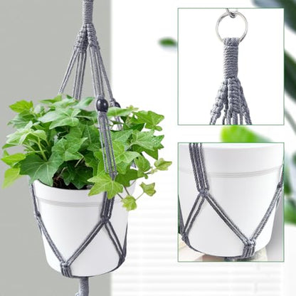 Belit 2 Pack Macrame Plant Hangers, 51 Inch Hanging Plant Holder, Grey - color: Gray, size: 51"- 2 Tier