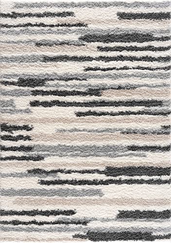 Hauteloom Lux Shag - Moroccan Farmhouse Living Room Shaggy Area Rug - Bohemian Shag Rug - Plush High Pile - Southwestern Boho Soft Carpet - Tribal Aztec - Grey, Off White, Beige - 5'3" x 7'3" - color: Cream, Beige, Gray / Zoya, size: 5'3" x 7'3" (Rectangu
