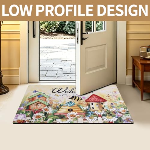 Welcome Mat 17x29 Non Slip Rubber Back Door Mat Outside Entrance - color: Bees