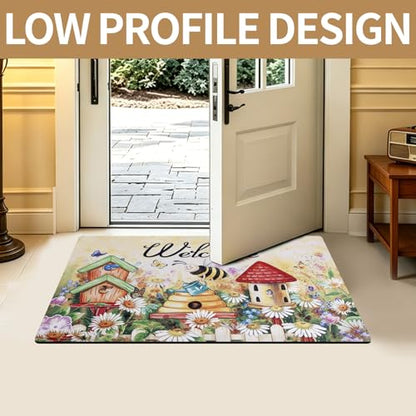Welcome Mat 17x29 Non Slip Rubber Back Door Mat Outside Entrance - color: Bees