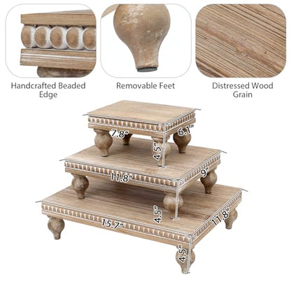 SwallowLiving Wooden Riser for display, Natural, Set of 3 - color: Natural