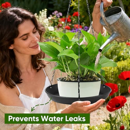 Plant Hanger Indoor Outdoor, 2-Pack Black Metal Hanging Plant Shelf & Window Planter Basket with 9.8/11.8 Inch Trays - Heavy Duty Plant (11.8in-2PCS, 2PACK) - size: 11.8in-2PCS