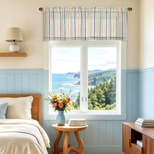 jinchan Linen Boxter Stripe Valances for Window 16 inch,Coastal,1 Panel - color: Boxter Stripe | Multi Coastal on Linen, size: 50"W x 16"L (Pack of 1)
