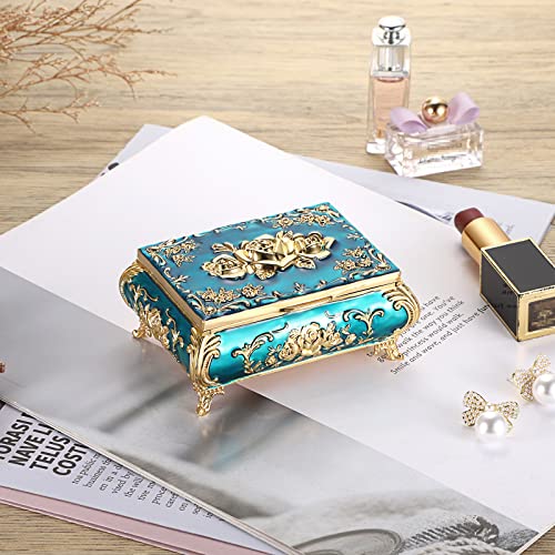 Hipiwe Small Vintage Jewelry Box Cute Trinket Boxes Tiny Jewelry Organizer - color: Blue, size: Small