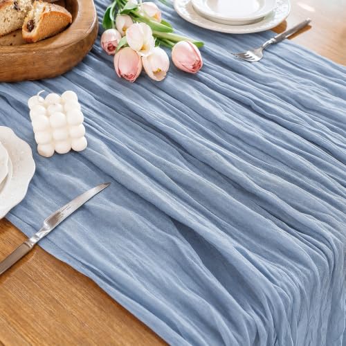 Cheesecloth Table Runner, 10 Ft, Boho Rustic, Dusty Blue, 1 Pcs - color: Dusty Blue