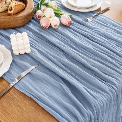 Cheesecloth Table Runner, 10 Ft, Boho Rustic, Dusty Blue, 1 Pcs - color: Dusty Blue