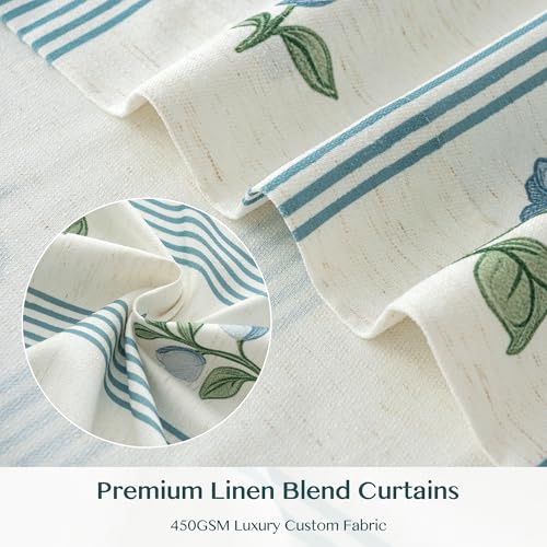 Pinch Pleat Linen Blend Curtains Blue Stripe Floral, 40"W x 95 Inches Long - color: Blue Stirpe, size: 40"W x 95"L (Pack of 2)